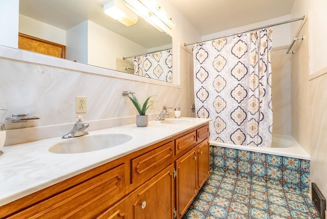 4490 N Valley Pike, Rockingham, VA 22802 - bathroom with double vanity and shower / bathtub combination with curtain