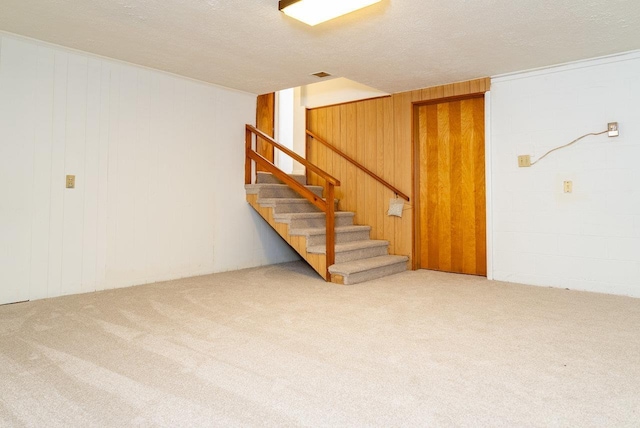 4490 N Valley Pike, Rockingham, VA 22802 - finished basement with carpet, wooden walls, stairs, and a textured ceiling