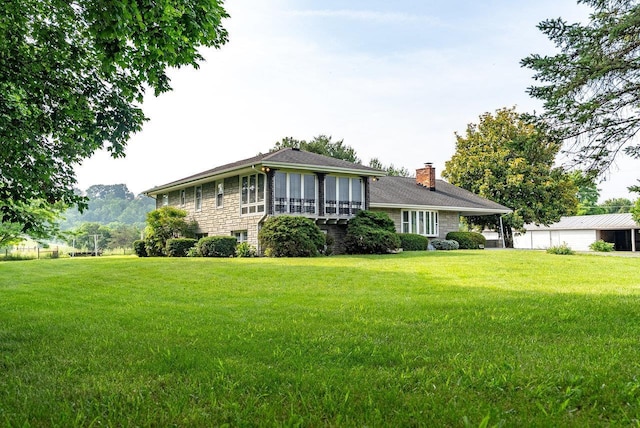 4490 N Valley Pike, Rockingham, VA 22802 - rear view of property featuring a chimney, a lawn, and stone siding