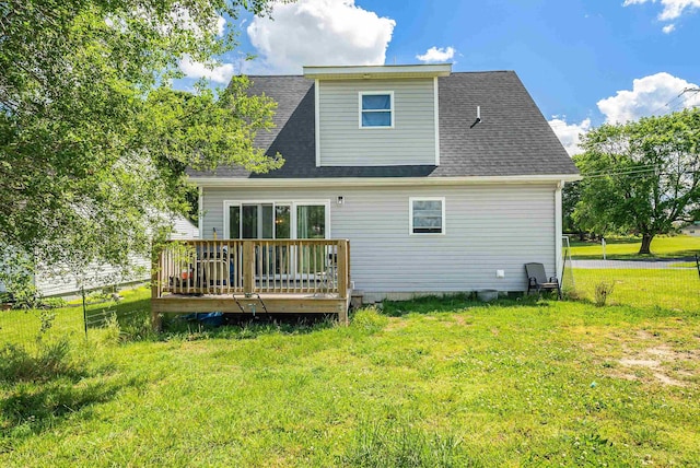 250 Washington Ave W, Elkton, VA 22827 - rear view of property featuring a deck, a yard, and a shingled roof