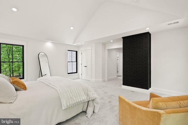 - bedroom featuring light colored carpet, visible vents, baseboards, and recessed lighting
