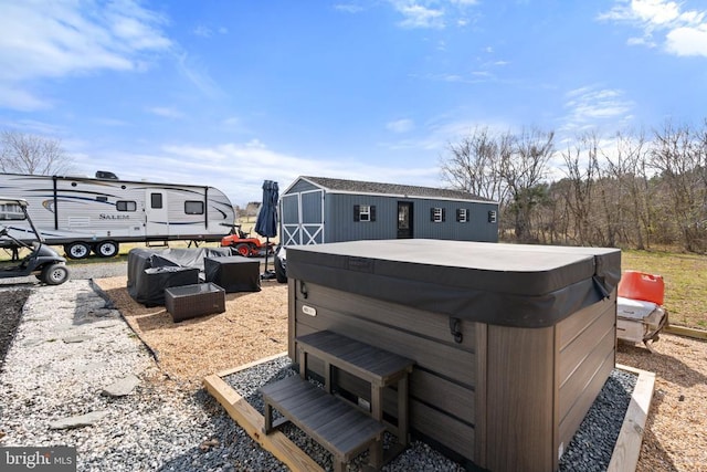 26438 Pennfields Dr, Orange, VA 22960 - view of yard with a storage shed, a hot tub, and an outdoor structure