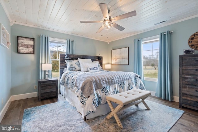 26438 Pennfields Dr, Orange, VA 22960 - bedroom featuring wooden ceiling, ornamental molding, visible vents, and wood finished floors