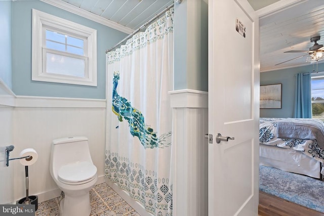26438 Pennfields Dr, Orange, VA 22960 - ensuite bathroom with crown molding, ensuite bath, toilet, and wainscoting