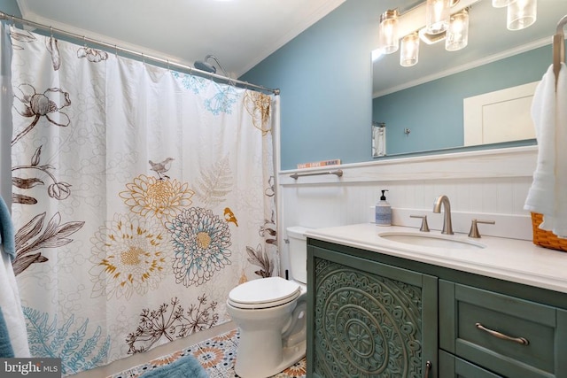 26438 Pennfields Dr, Orange, VA 22960 - full bathroom with toilet, tile patterned floors, wainscoting, vanity, and ornamental molding