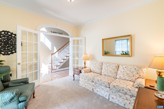 353 Bayberry Way, Charlottesville, VA 22911 - carpeted living room featuring ornamental molding and french doors