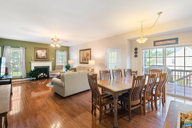 353 Bayberry Way, Charlottesville, VA 22911 - dining area featuring hardwood / wood-style flooring, ceiling fan, and a fireplace