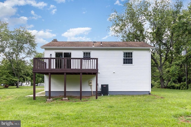8452 Turnbull Rd, Warrenton, VA 20186 - rear view of property with a deck, a yard, central AC, and a chimney