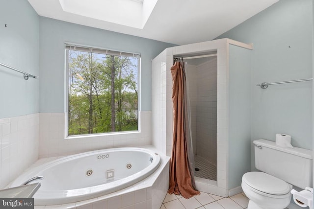 372 Daniels Rd, Barboursville, VA 22923 - bathroom with a tub with jets, toilet, a shower stall, and tile patterned flooring