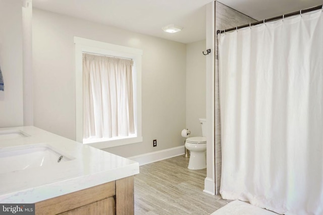 43 Briar Patch Ln, Boston, VA 22713 - bathroom featuring toilet, baseboards, vanity, wood finished floors, and a shower with shower curtain