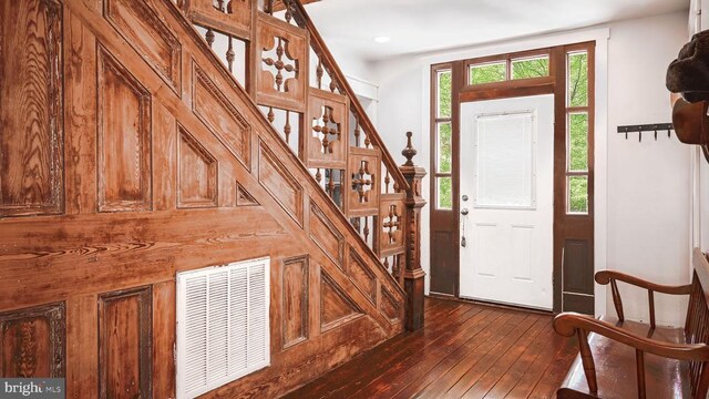 43 Briar Patch Ln, Boston, VA 22713 - foyer entrance with dark wood-type flooring, stairs, and recessed lighting