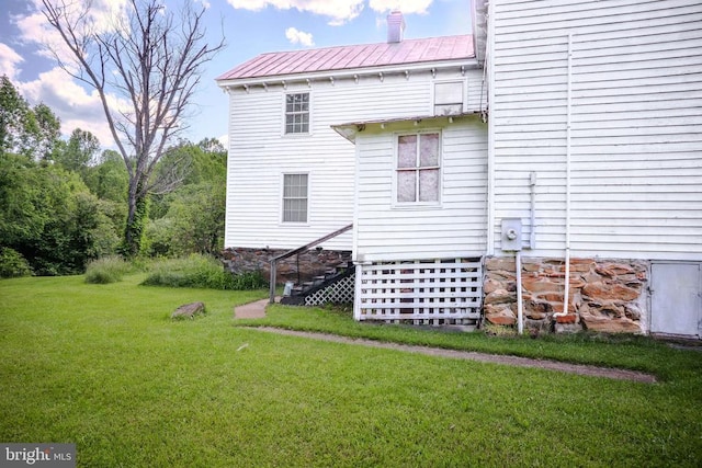 43 Briar Patch Ln, Boston, VA 22713 - back of house with a lawn, stairs, and metal roof