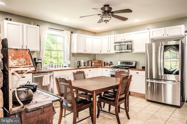43 Briar Patch Ln, Boston, VA 22713 - kitchen with appliances with stainless steel finishes, white cabinets, ceiling fan, and recessed lighting