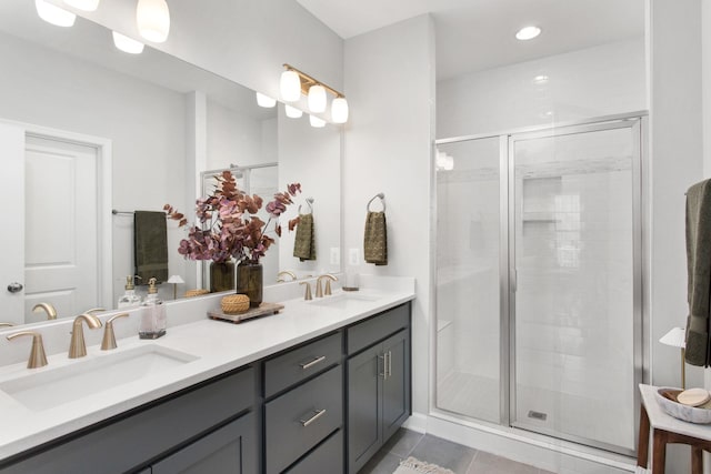 2779 Rutlege Rd Unit 194, Rockingham, VA 22801 - full bath featuring double vanity, a shower stall, recessed lighting, and tile patterned floors