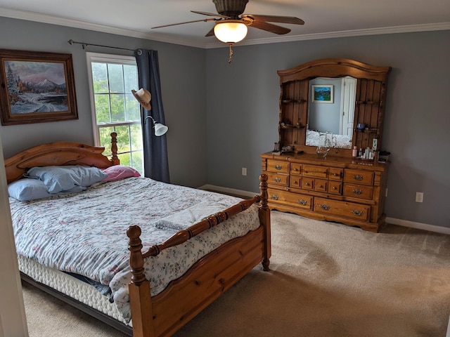 2295 New Market Depot Rd, New Market, VA 22844 - bedroom featuring baseboards, ornamental molding, carpet flooring, and a ceiling fan