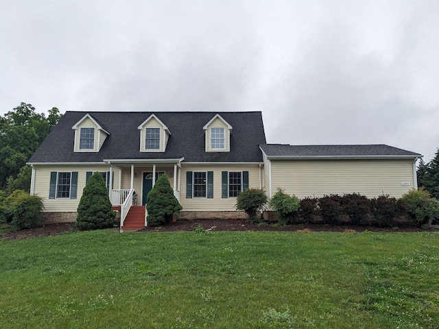 2295 New Market Depot Rd, New Market, VA 22844 - cape cod house with covered porch, a front lawn, and a shingled roof