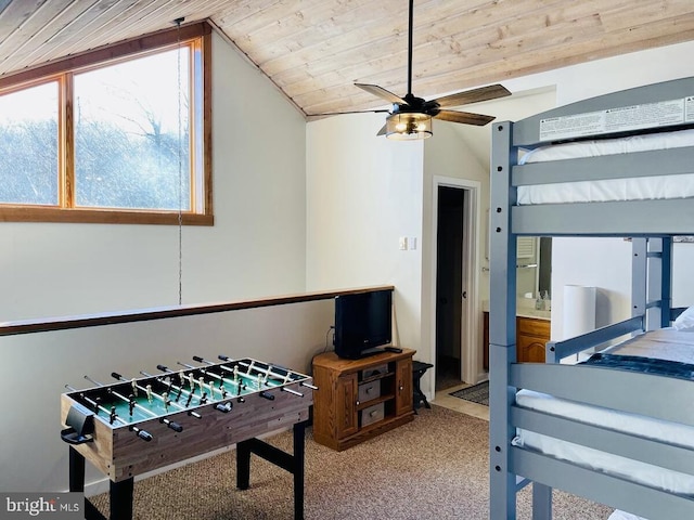 1421 Highlands, Roseland, VA 22967 - bedroom with lofted ceiling, wooden ceiling, and carpet floors