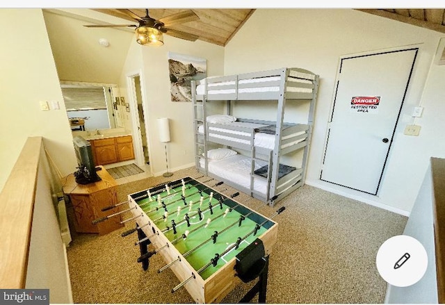 1421 Highlands, Roseland, VA 22967 - bedroom featuring lofted ceiling, baseboards, wooden ceiling, and ensuite bath
