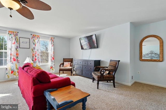 641 Keswick Dr, Culpeper, VA 22701 - carpeted living area with baseboards and a ceiling fan