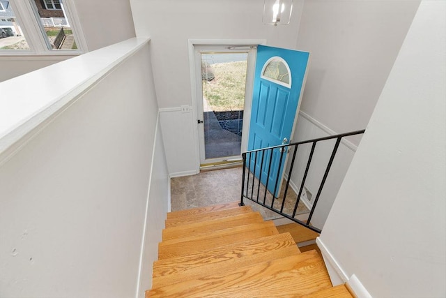 stairs with wainscoting