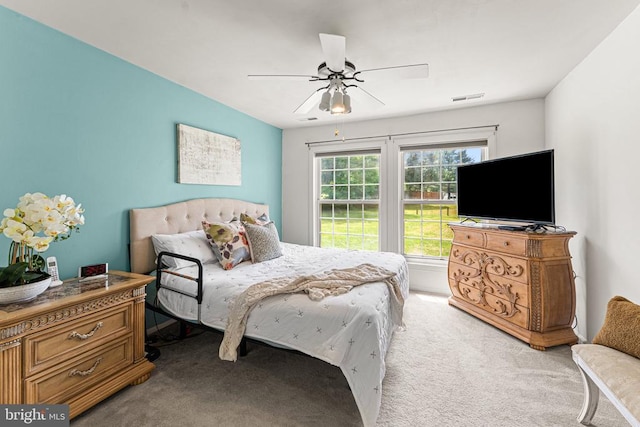10630 Bent Tree Dr, Fredericksburg, VA 22407 - bedroom with a ceiling fan, visible vents, and light colored carpet