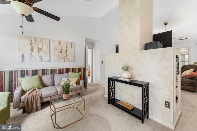 10630 Bent Tree Dr, Fredericksburg, VA 22407 - carpeted living room with ceiling fan and high vaulted ceiling