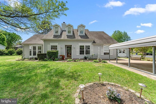 10630 Bent Tree Dr, Fredericksburg, VA 22407 - cape cod house featuring a front lawn, a detached carport, and a chimney