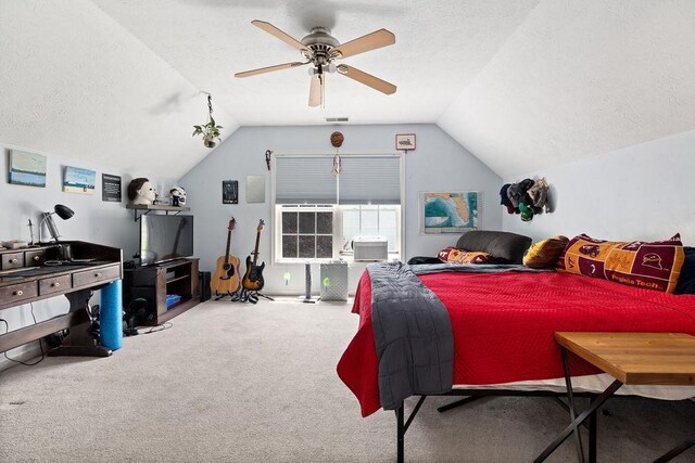 30 Beatrice Ct, Fishersville, VA 22939 - carpeted bedroom with vaulted ceiling, a textured ceiling, and a ceiling fan