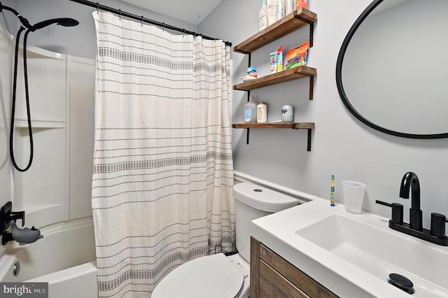  - bathroom with shower / tub combo with curtain and vanity