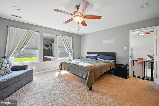  - bedroom with carpet flooring, a ceiling fan, and recessed lighting