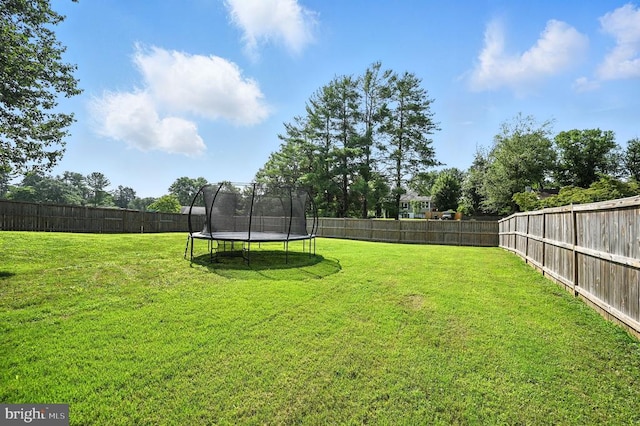  - fenced backyard with a trampoline