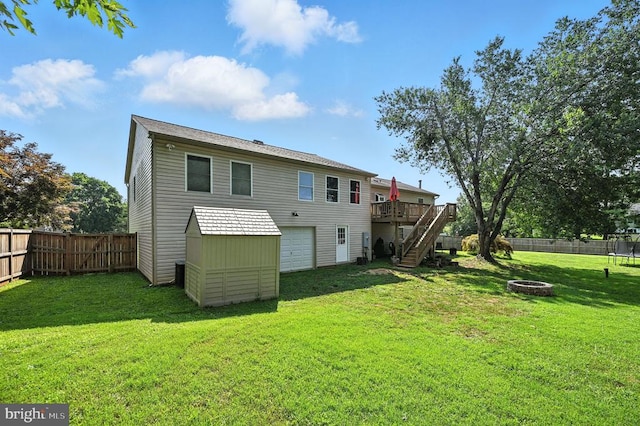  - rear view of house with stairway, a fire pit, a deck, and a fenced backyard