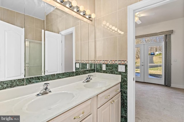 3714 Fairways Ct, Fredericksburg, VA 22408 - full bath with double vanity, tile walls, and an enclosed shower
