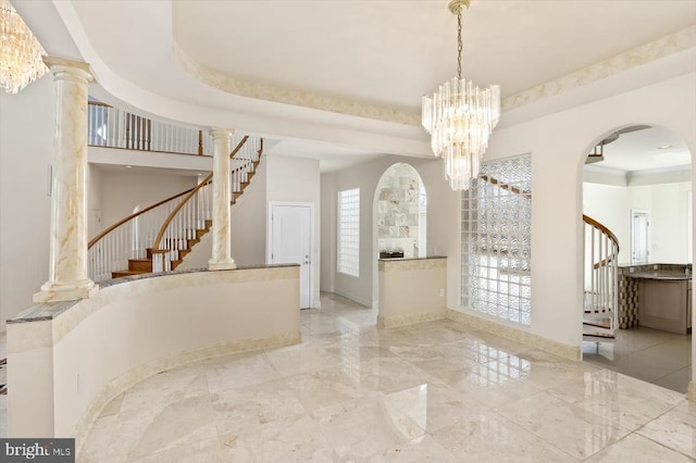 3714 Fairways Ct, Fredericksburg, VA 22408 - foyer entrance with stairs, baseboards, a chandelier, and arched walkways