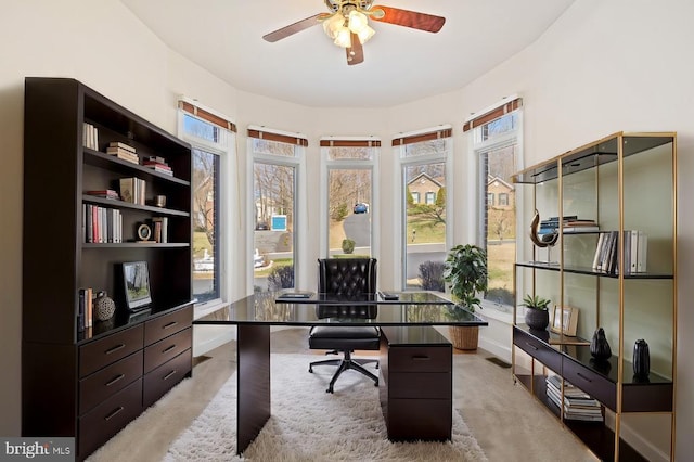 3714 Fairways Ct, Fredericksburg, VA 22408 - office area with ceiling fan, healthy amount of natural light, and light colored carpet