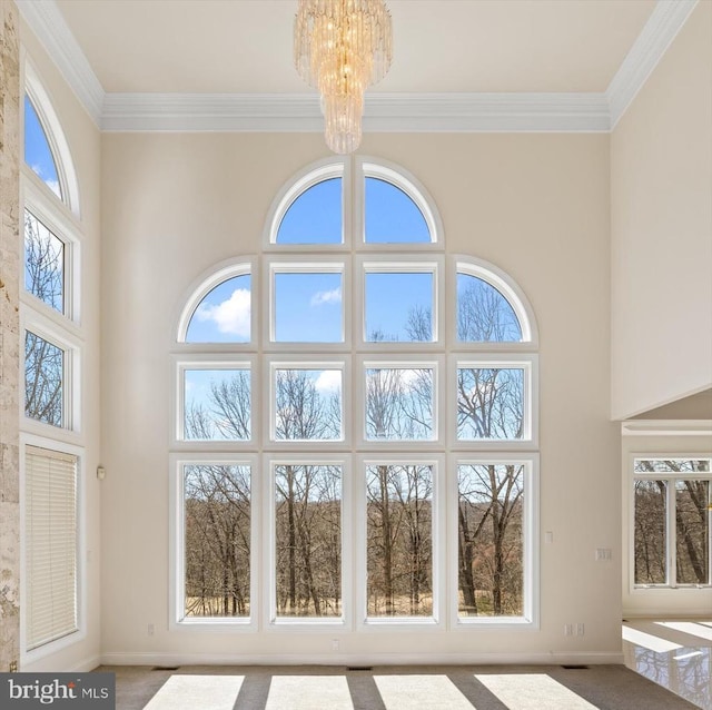 3714 Fairways Ct, Fredericksburg, VA 22408 - detailed view of a chandelier, crown molding, baseboards, and carpet floors