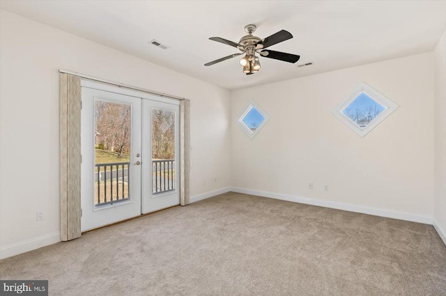 3714 Fairways Ct, Fredericksburg, VA 22408 - carpeted spare room with french doors, baseboards, and ceiling fan