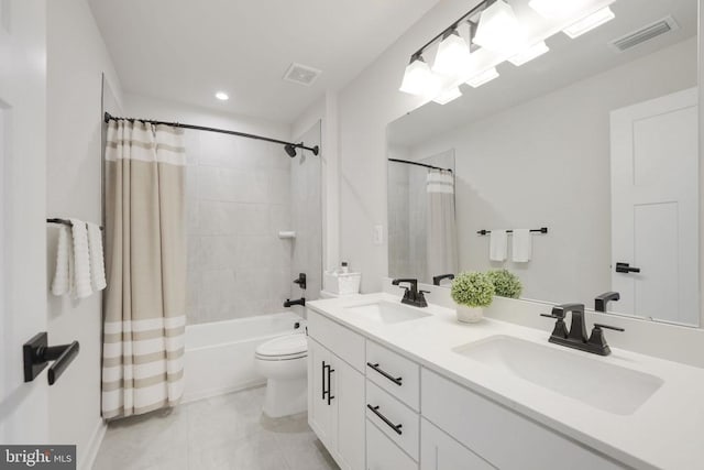10909 Green Leaf Run, Spotsylvania, VA 22551 - full bathroom featuring double vanity, shower / bathtub combination with curtain, tile patterned flooring, and recessed lighting