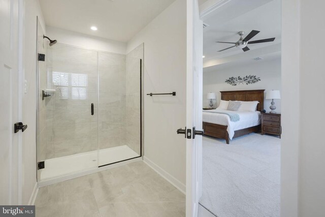 10909 Green Leaf Run, Spotsylvania, VA 22551 - full bath with connected bathroom, a shower stall, ceiling fan, and recessed lighting