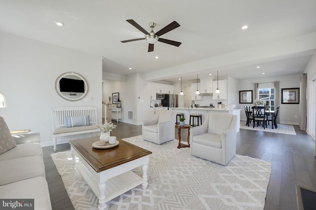 10909 Green Leaf Run, Spotsylvania, VA 22551 - living room featuring ceiling fan, recessed lighting, and light wood finished floors
