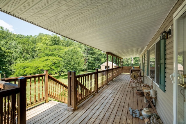 554 Harris Cove Ln, Elkton, VA 22827 - wooden deck with a view of trees