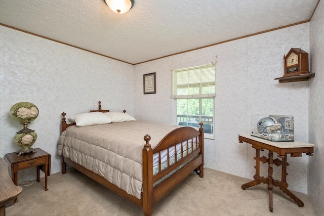 554 Harris Cove Ln, Elkton, VA 22827 - bedroom featuring ornamental molding, light colored carpet, and a textured ceiling