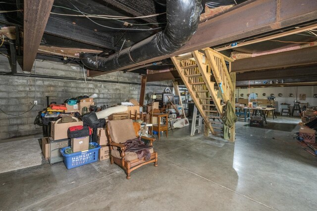554 Harris Cove Ln, Elkton, VA 22827 - unfinished basement with stairs and concrete block wall