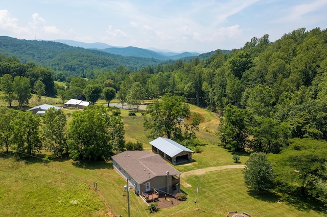 554 Harris Cove Ln, Elkton, VA 22827 - aerial view of property and surrounding area with a forest and mountains