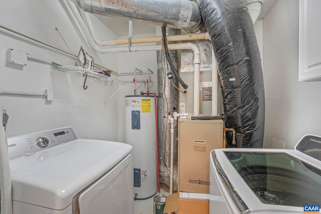 laundry area with separate washer and dryer and electric water heater