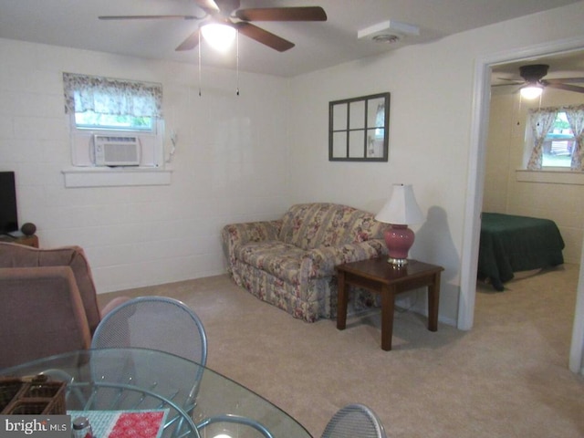 831 Good Mill Rd, Rileyville, VA 22650 - carpeted living room featuring a ceiling fan and cooling unit