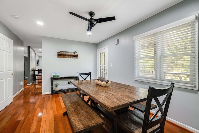 392 Passage Ln, Mcgaheysville, VA 22840 - dining space with a ceiling fan, hardwood / wood-style flooring, baseboards, and recessed lighting