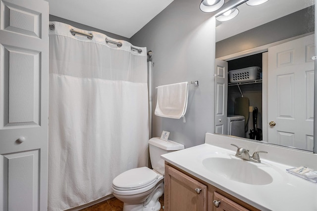 392 Passage Ln, Mcgaheysville, VA 22840 - full bathroom with vanity, toilet, curtained shower, and tile patterned floors