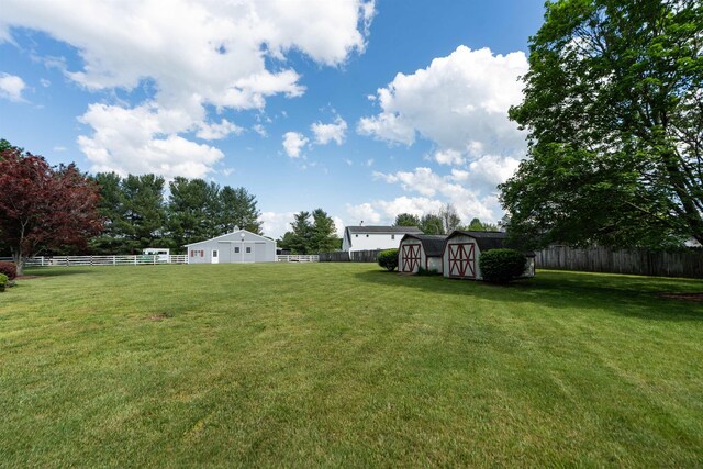 view of yard with a storage shed and an outdoor structure