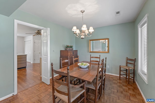4870 Mechums River Rd, Charlottesville, VA 22901 - dining area featuring a chandelier and a ceiling fan
